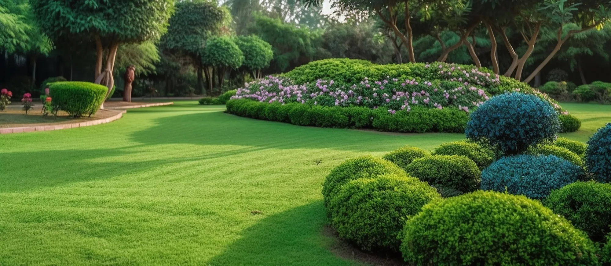 Manicured commercial grounds kept green and even